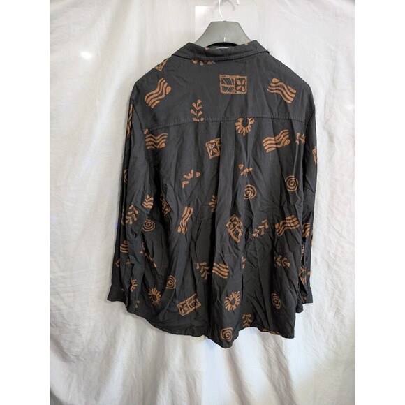 Vintage TravelSmith Black Tan Pattern Button Up Top Large L Womens - Picture 2 of 13